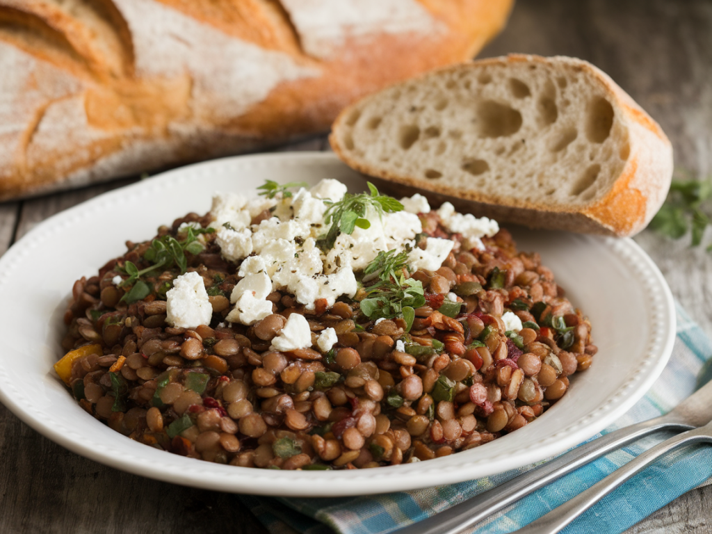 Salade tiède de lentilles et chèvre chaud pour un déjeuner réconfortant et rapide