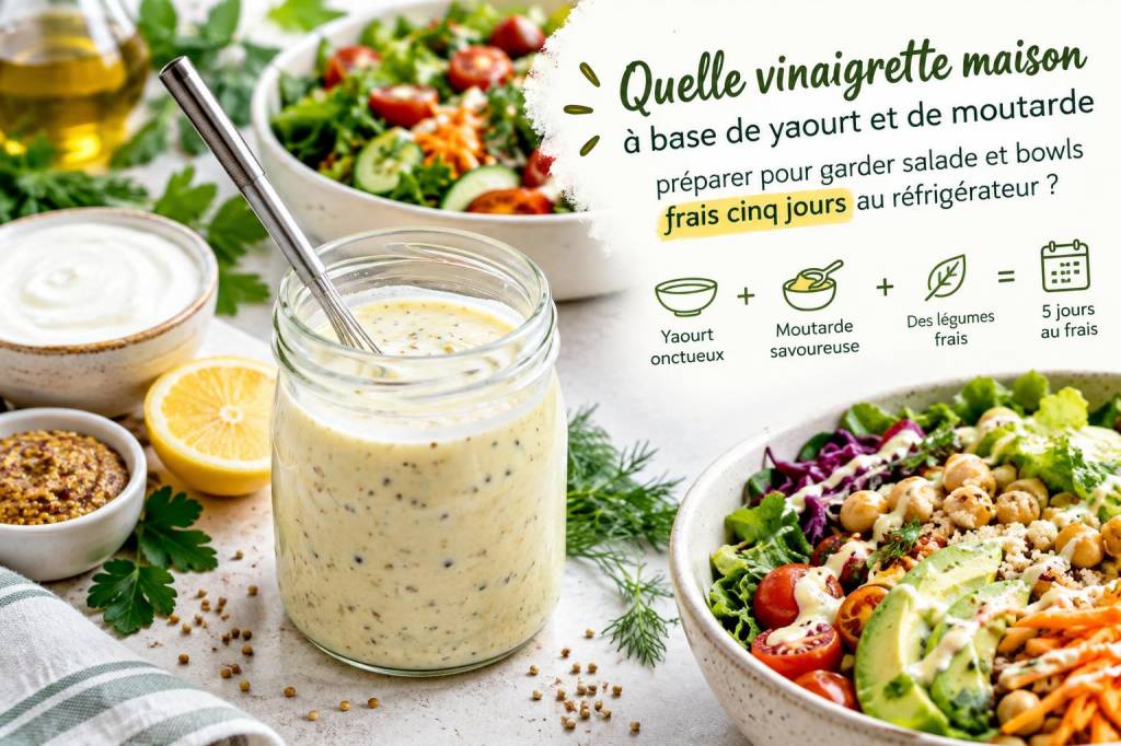 Quelle vinaigrette maison à base de yaourt et de moutarde préparer pour garder salade et bowls frais cinq jours au réfrigérateur